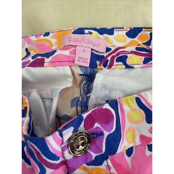 Lilly Pulitzer Women’s Size 4 Coral Reef Print Pants Blue Pink  Callahan Chino - Picture 3 of 6